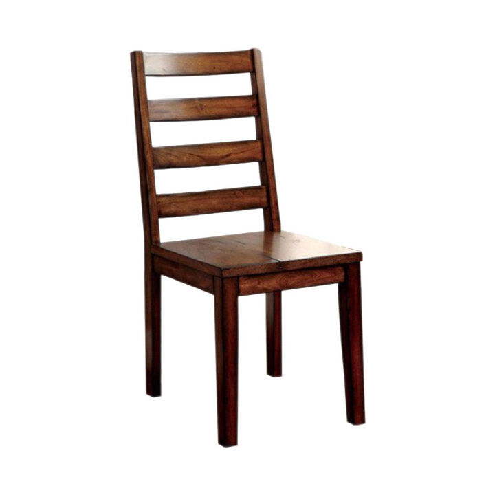 Transitional Wooden Side Chair with Ladder Style Back, Set of 2, Oak Brown - Benzara