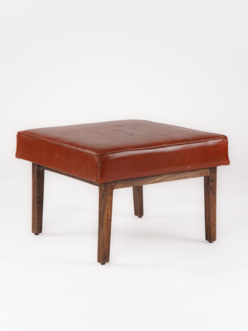 Handmade Eco-Friendly Geometric Buffalo Leather & Wood Black Square Ottomon Stool 24"x24"x16" From BBH Homes