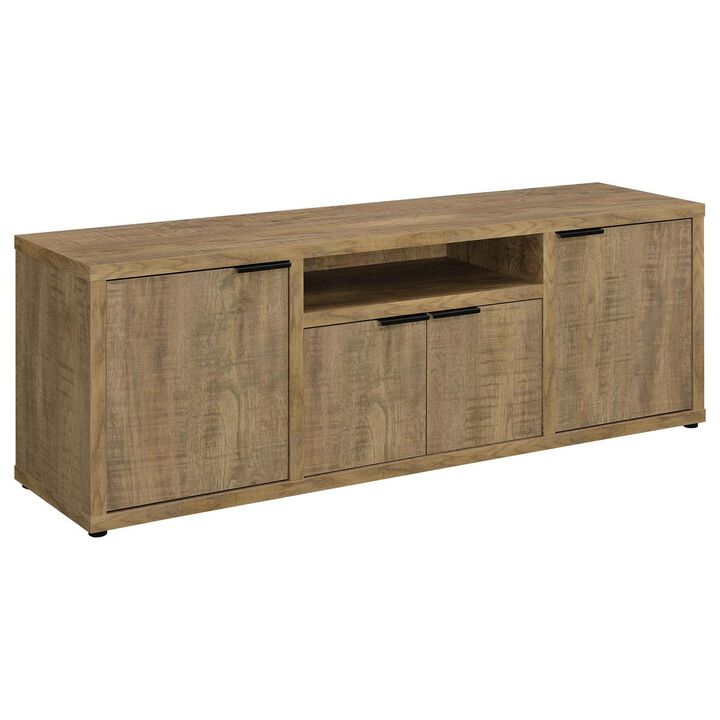 Tag 60 Inch TV Media Entertainment Console, 4 Cabinets, MDF, Mango Brown - Benzara