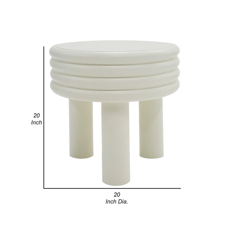 Cid Finley 20 Inch Side End Table, Round Tiered Design, White Gloss Wood - Benzara