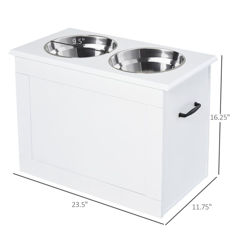 White Pet Dining Station: Raised Feeder with Storage for Big Dogs