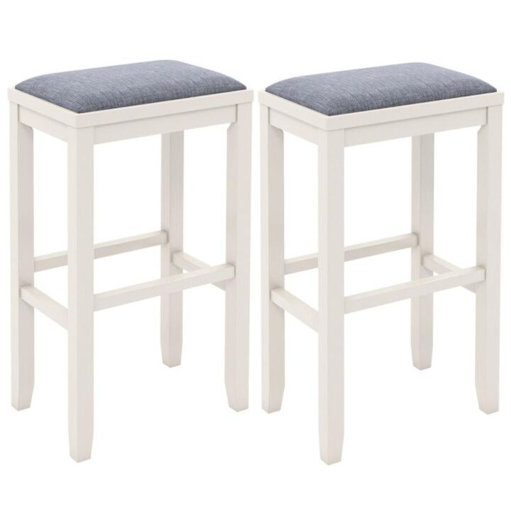 Hivvago 2 Pieces 31 Inch Upholstered Bar Stool Set with Solid Rubber Wood Frame and Footres