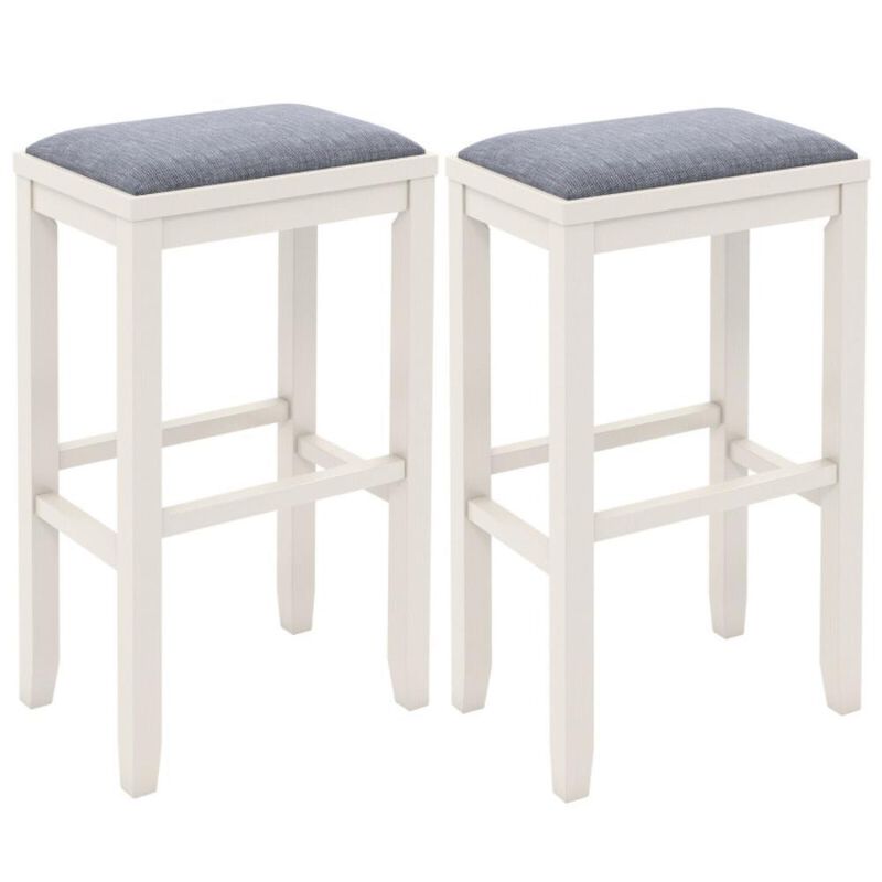 Hivvago 2 Pieces 31 Inch Upholstered Bar Stool Set with Solid Rubber Wood Frame and Footres