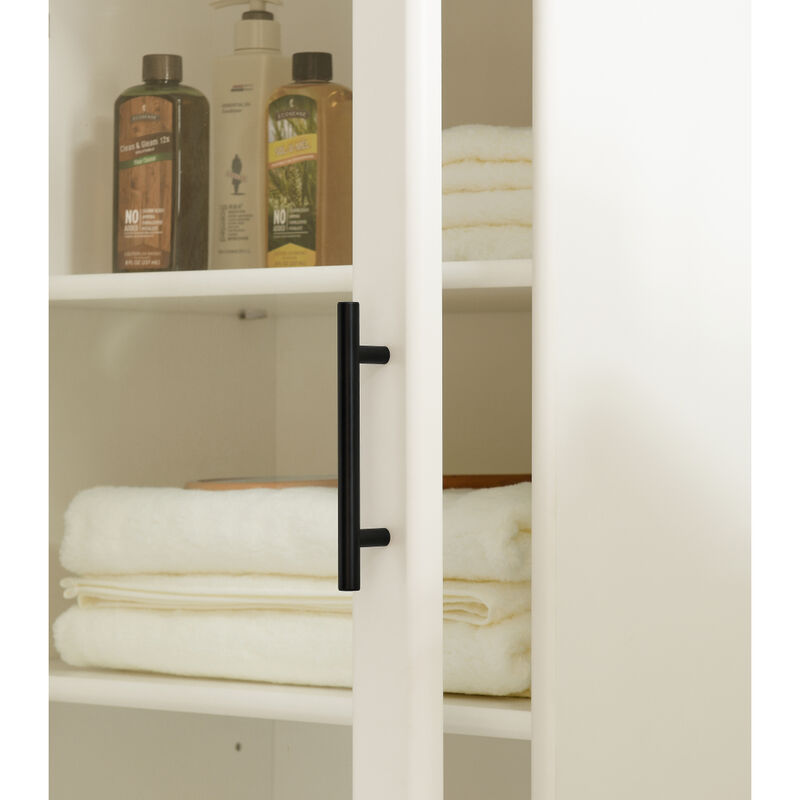 White Bathroom Storage Cabinet with Glass Door & Drawer (19.75"X13.75"X46")