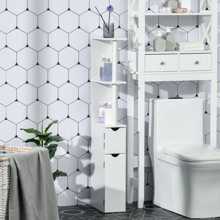 White Bathroom Tower: Tall Modern Cabinet with Open Shelves