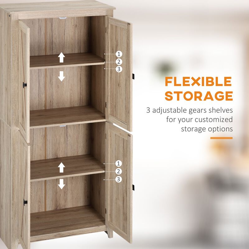 Natural Kitchen Tower: 72" Freestanding 4-Door Pantry Cabinet