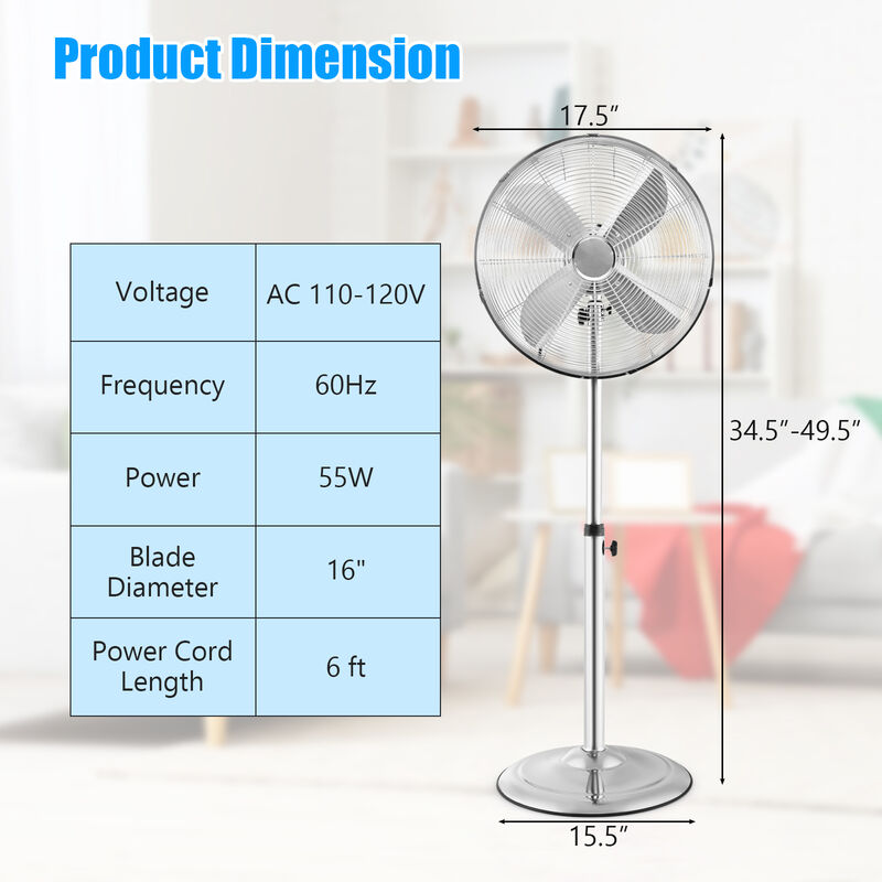 Pedestal Standing Fan Oscillating Pedestal Fan with 3 Speeds and Adjustable Height