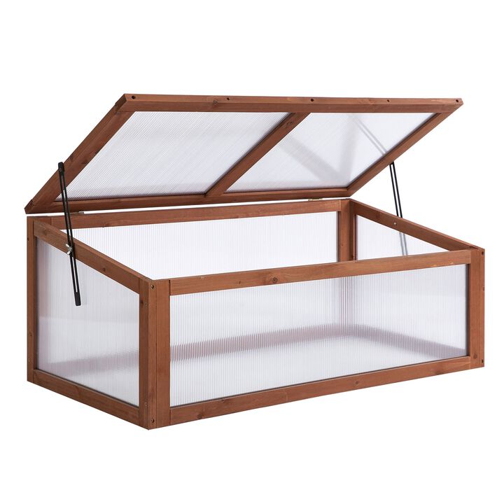 Brown Plant Protector: 39"x26"x16" Wooden Polycarbonate Greenhouse