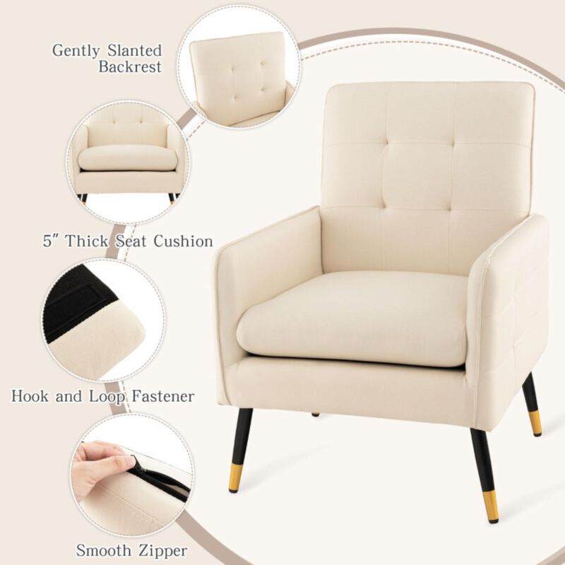 Hivvago Linen Fabric Accent Chair with Removable Seat Cushion