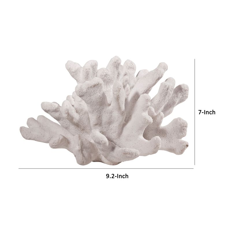 Lily 9 Inch Faux Coral Accent Figurine, Polyresin Tabletop Sculpture, White-Benzara