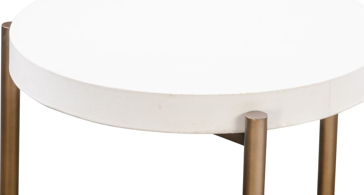 Lyon Round White Concrete and Metal Side Table