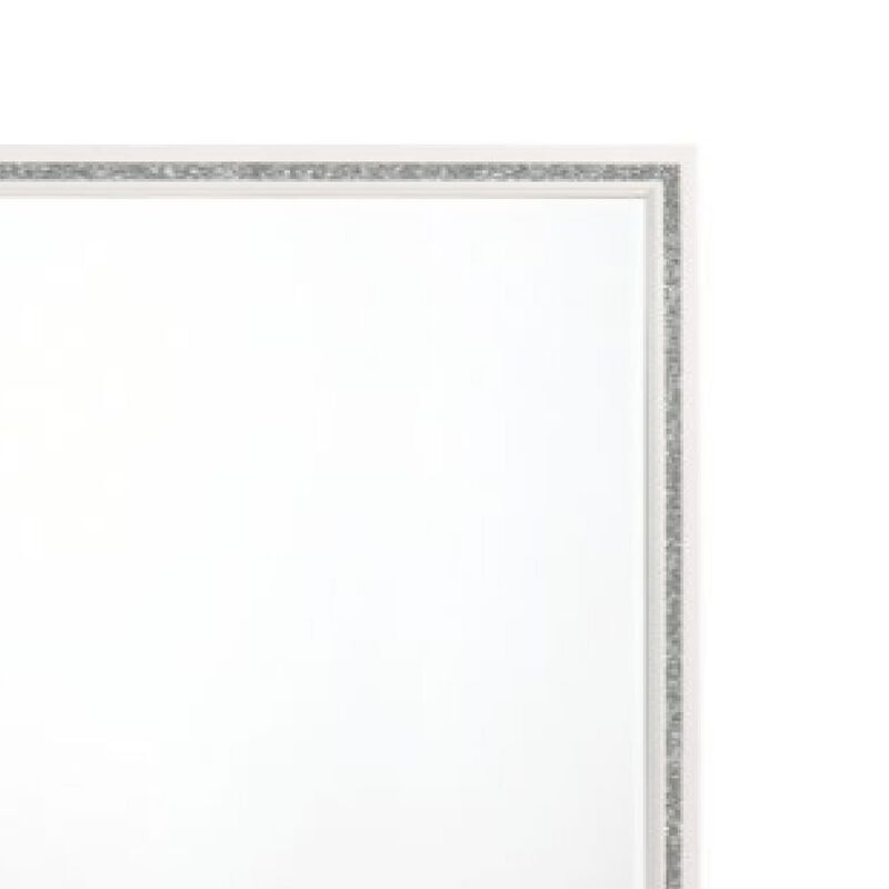 46 Inch Solid Wood Mirror, Shimmering Silver Accent, Landscape, White-Benzara