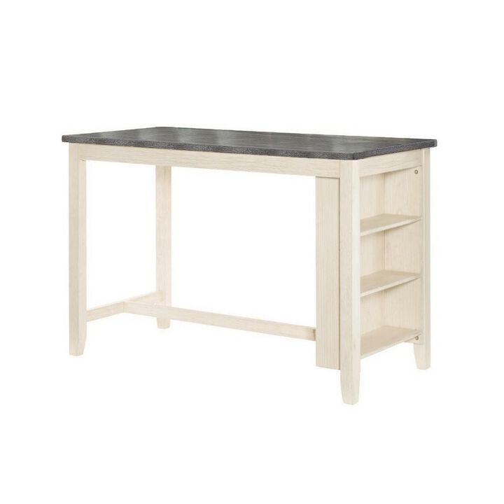 Joss 60 Inch Cottage Counter Height Table, 2 Tone Wood, Gray Top Cream Base-Benzara