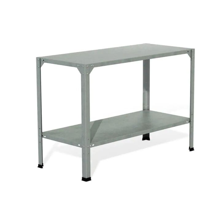 QuikFurn Outdoor Metal Shelving Unit Garden Potting Bench in Sturdy Galvanized Steel