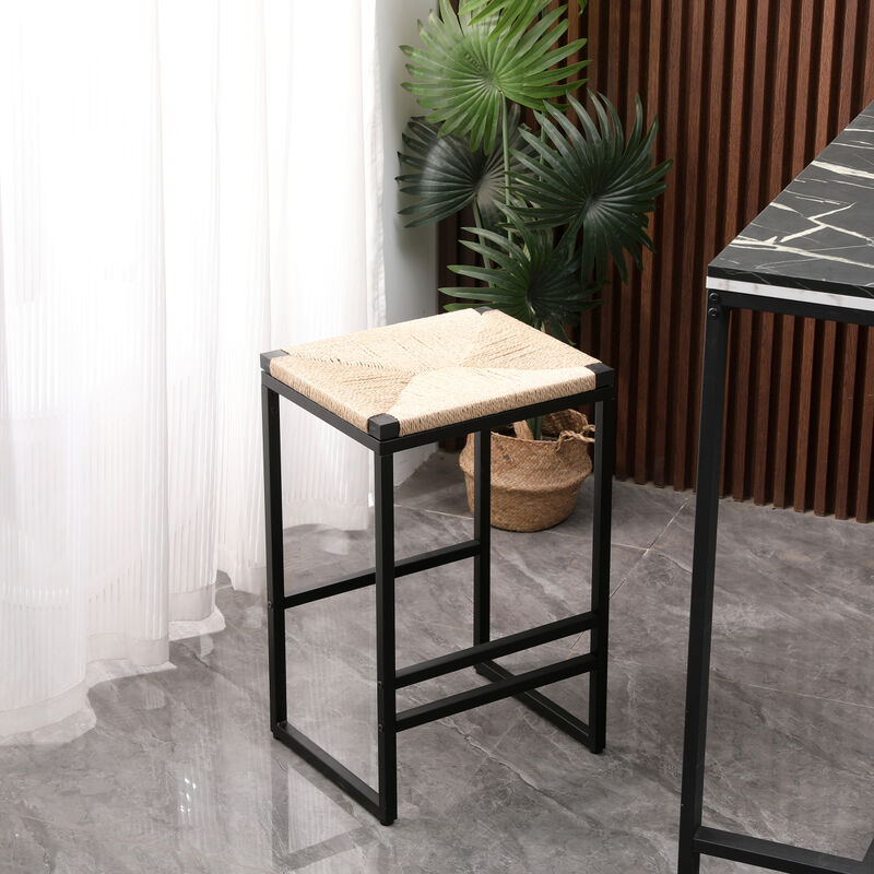 2 Backless Bar Stools in Paper Rope Woven Chairs