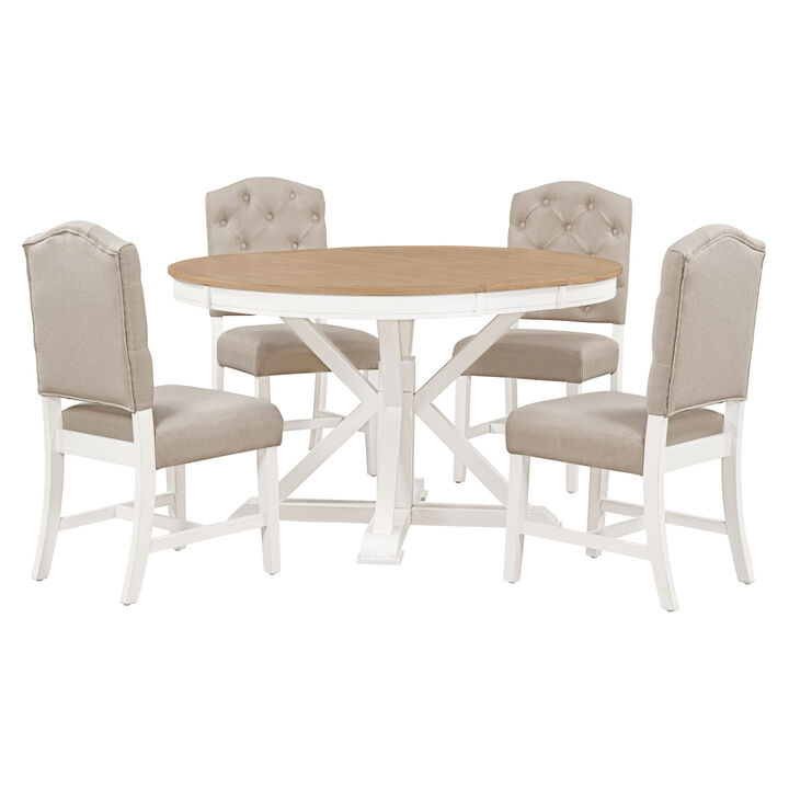 Retro-Style Dining Set with Extendable Table & 4 Chairs