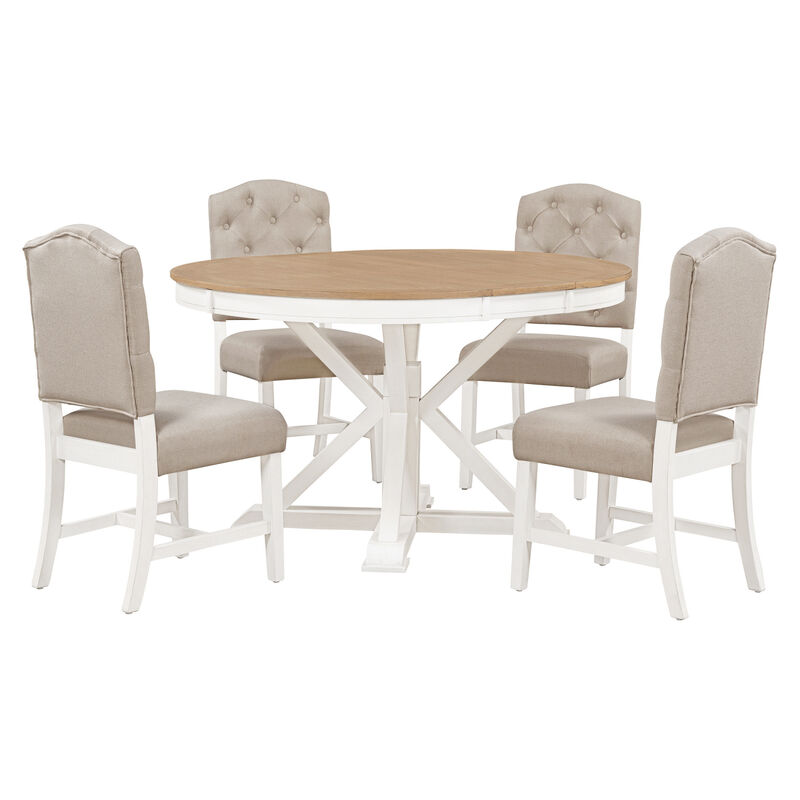 Retro-Style Dining Set with Extendable Table & 4 Chairs