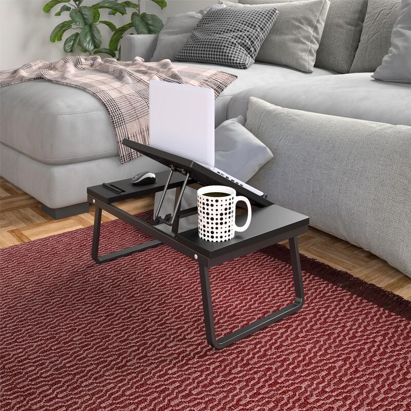 COSCO Folding Adjustable-Tilt Lap Desk with Cup and Phone Holder, Black