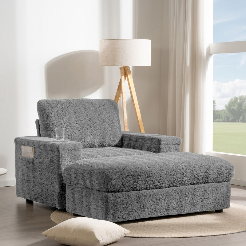 Merax Upholstered Sofa Chair with Storage Ottoman and Armrests