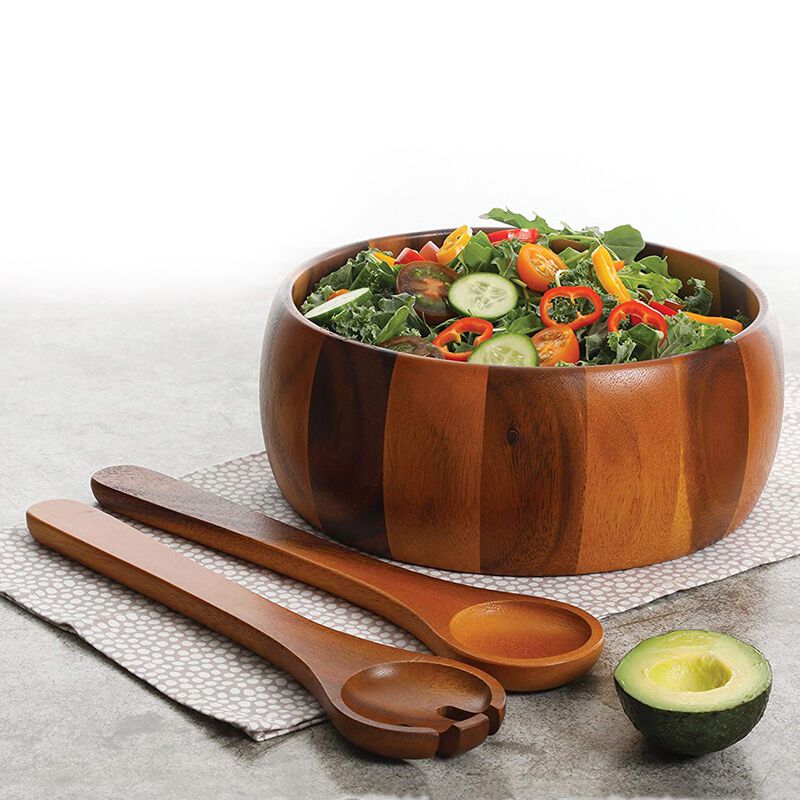 Gibson Home Laroda 3-Piece Salad Bowl Set, Brown Wood