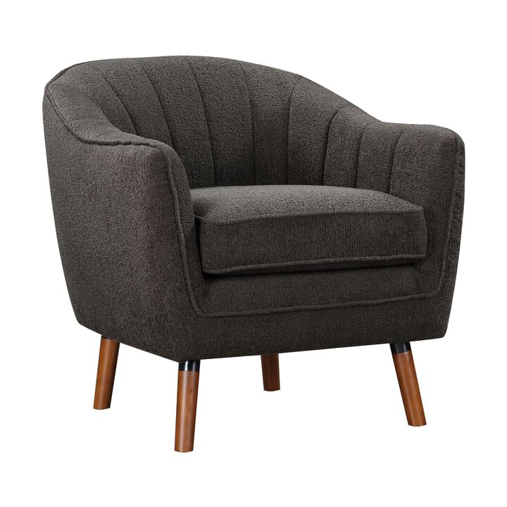Tia 31 Inch Plush Accent Chair Armchair, Gray Polyester, Brown Solid Wood - Benzara