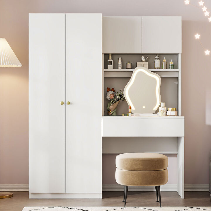 Merax Wooden Storage Vanity Wardrobe with Makeup Mirror and Drawers for Bedroom
