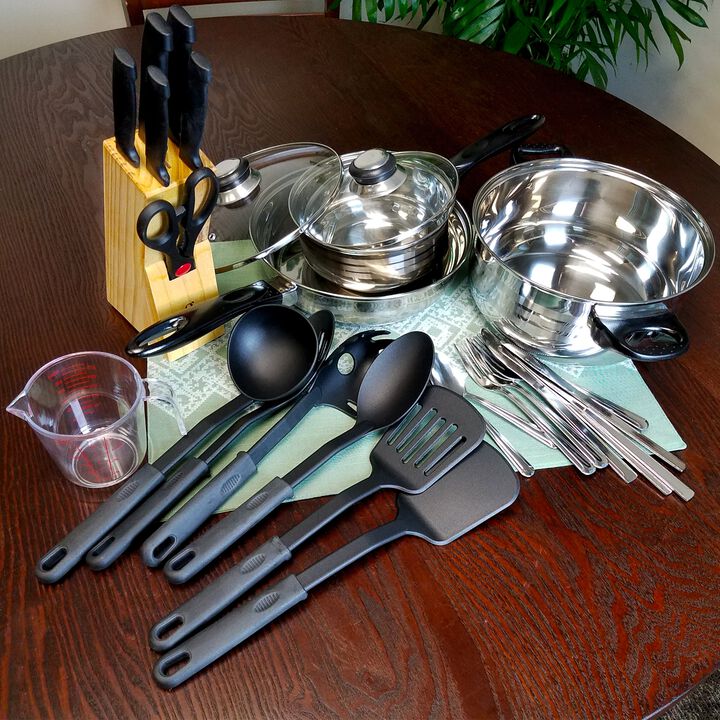 Gibson Total Kitchen Lybra 32-Piece Cookware Combo Set