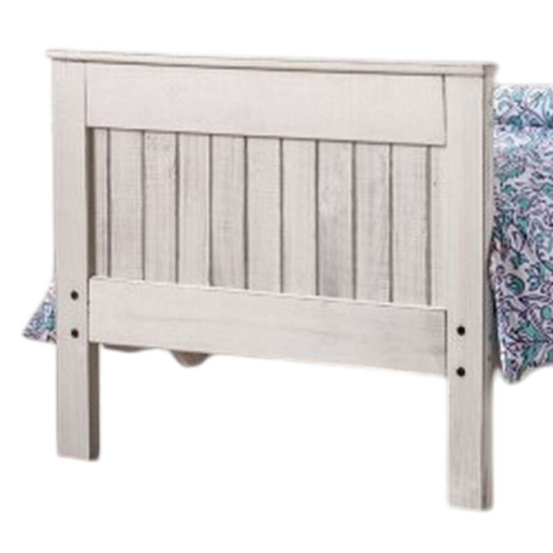 Waly Queen Bed, Farmhouse Plank Design, Classic White Solid Pine Wood - Benzara