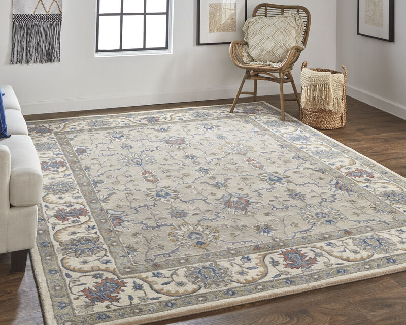 Rylan 8640F Taupe/Ivory/Blue 5' x 8' Rug