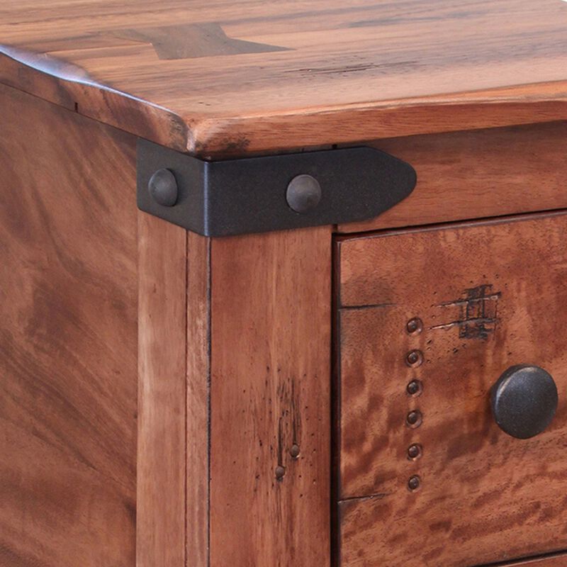 Umey 24 Inch 1 Drawer Narrow Chairside End Table, Belt Accents, Brown Wood-Benzara