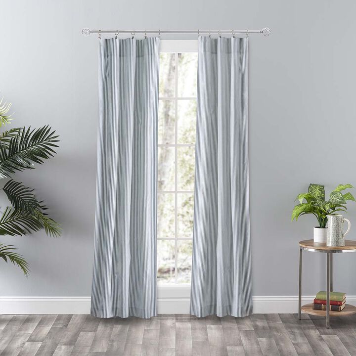 Ellis Curtain Plaza Classic Ticking Stripe Printed on Natural Ground Tailored Panel Pair with Tiebacks