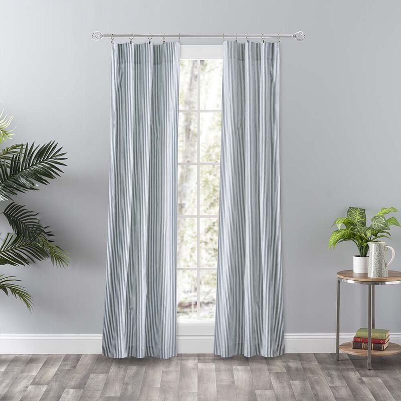 Ellis Curtain Plaza Classic Ticking Stripe Printed on Natural Ground Tailored Panel Pair with Tiebacks