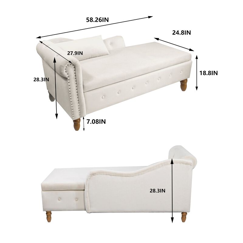 Mondawe Indoor Chaise Lounge, Upholstered Rolled Arm Chaise Sleeper Chair with Nailhead Trim