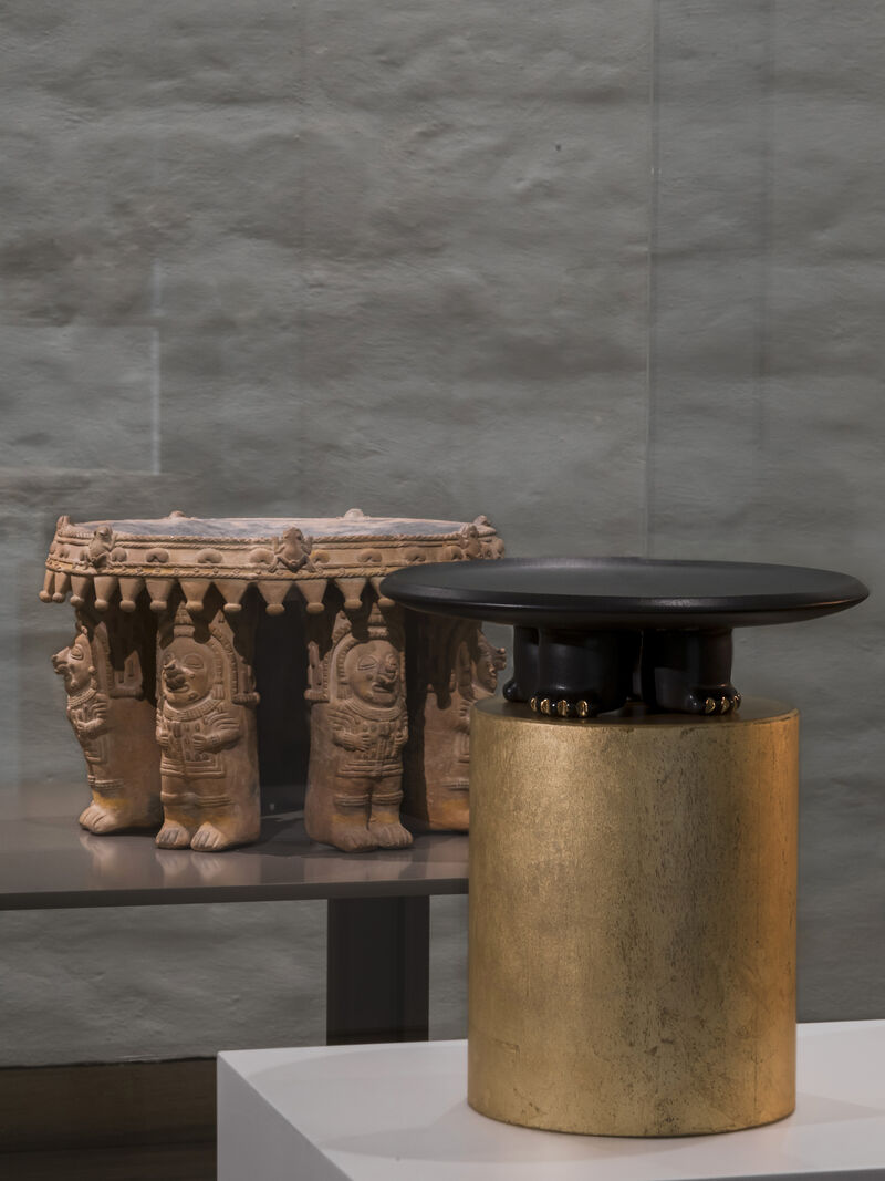 JAMA Decorative Ceramic Platter in Black Glaze with Gold Luster Details, by ANDEAN, In Stock