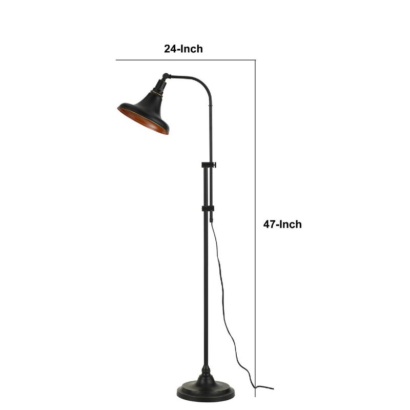 47 Inch Adjustable Metal Floor Lamp and Tapered Shade, Black-Benzara