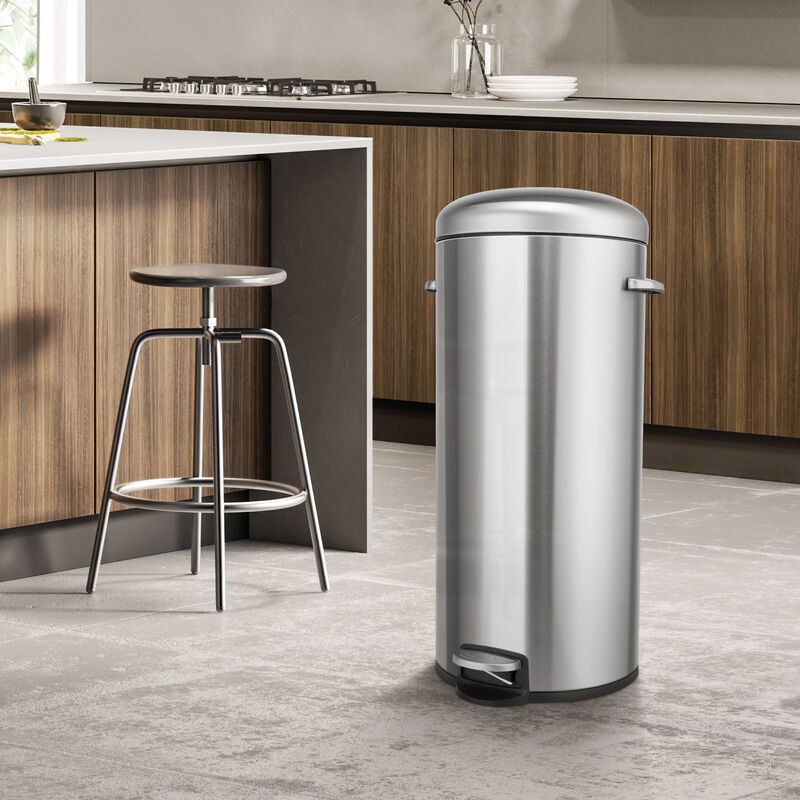 8 Gallon Stainless Steel Round Kitchen Step Trash Can