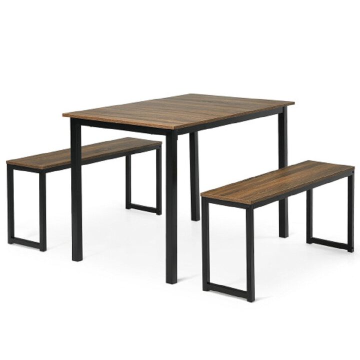3 Pieces Kitchen Dining Table Set with 2 Benches for Limited Space -Natural