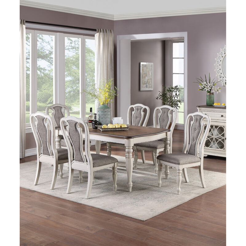 Light Grey Fabric Upholstery Dining Chair, Vintage White, Set Of 2