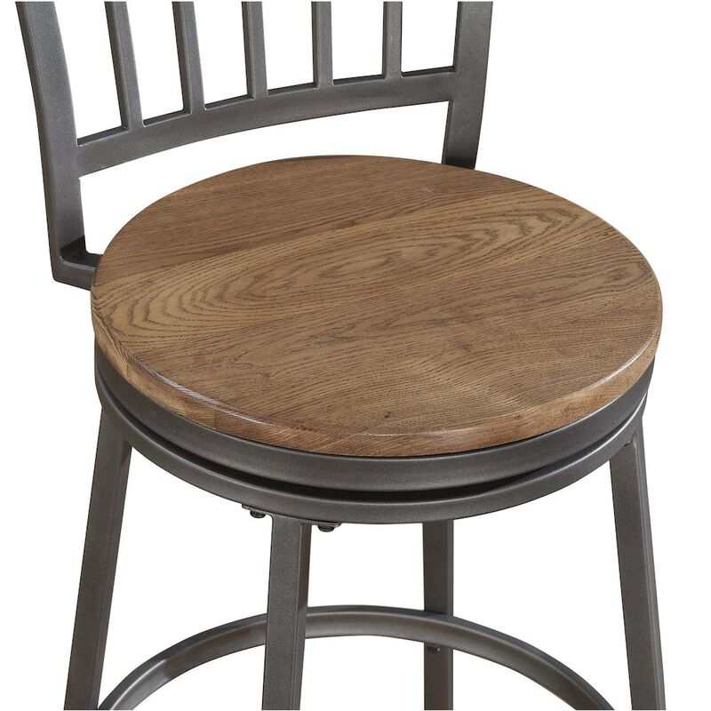 American Woodcrafters Stockton 25 Metal Swivel Stool - Slate Grey - Golden Oak Seat