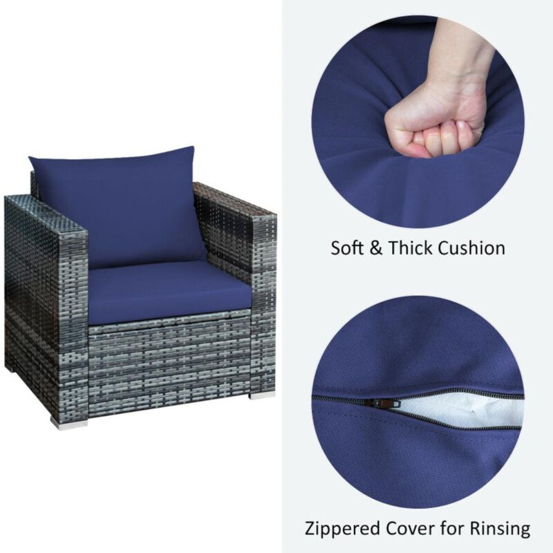 Hivvago 3 Pieces Patio Rattan Furniture Bistro Sofa Set with Cushioned