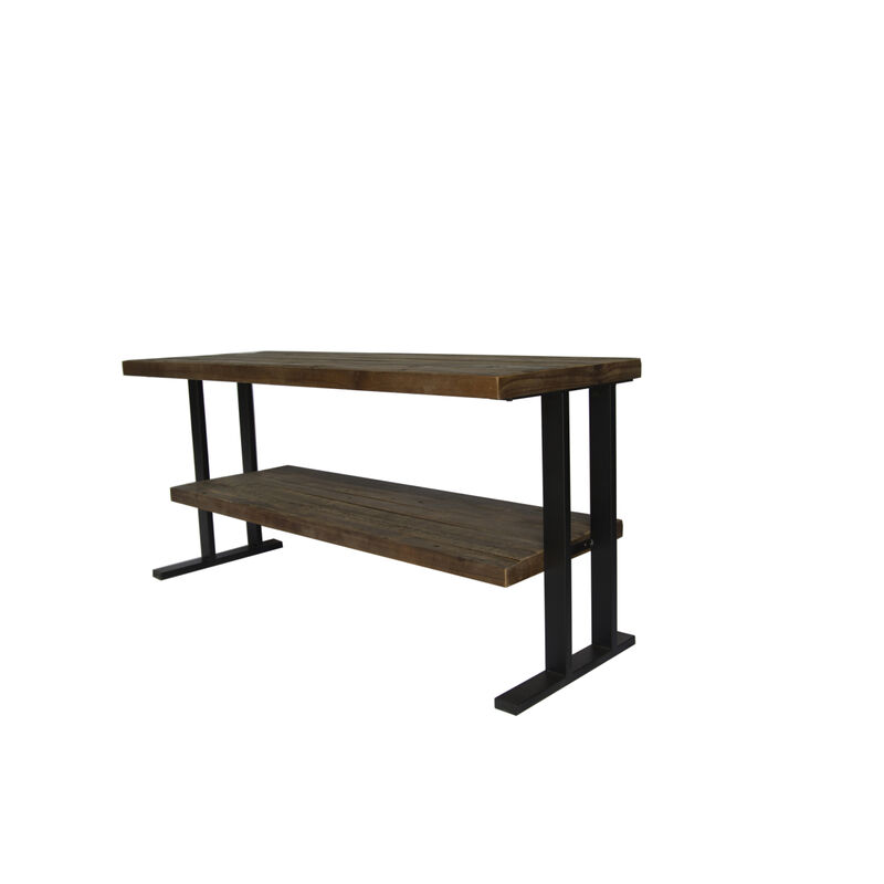 Media Console Table With One Shelf To Your Home Decor, Natural Reclaimed Wood And Black Finish