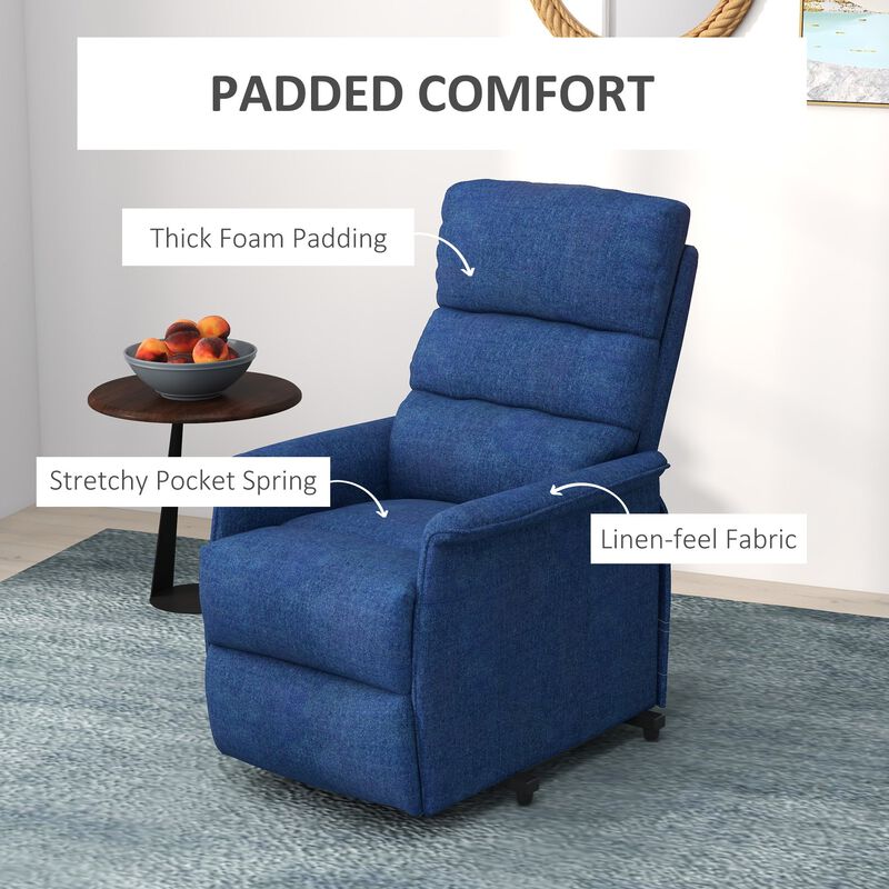 Power Lift Chair for Ease-Loving Adults, Electric Lift Recliner Chair with Remote Control, Side Pockets for Living Room, Dark Blue