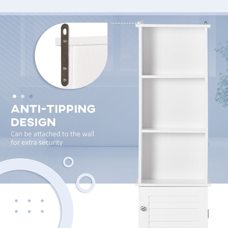 Wooden Collection Tall Bathroom Linen Tower with Adjustable Shelving & Cupboard