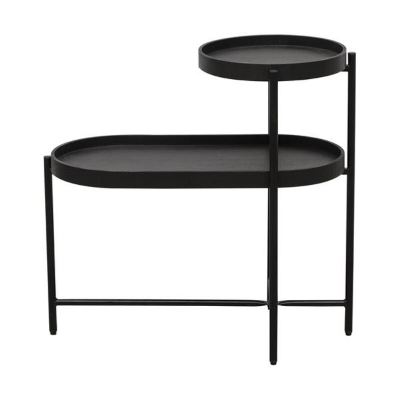 2-Tier Side Table with Storage Sofa Table for Living Room Metal Frame & Wooden Desk End Table