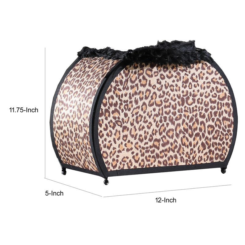 Wigi 12 Inch Accent Lamp, Purse, Cheetah Animal Print, Brown Black Faux Fur - Benzara