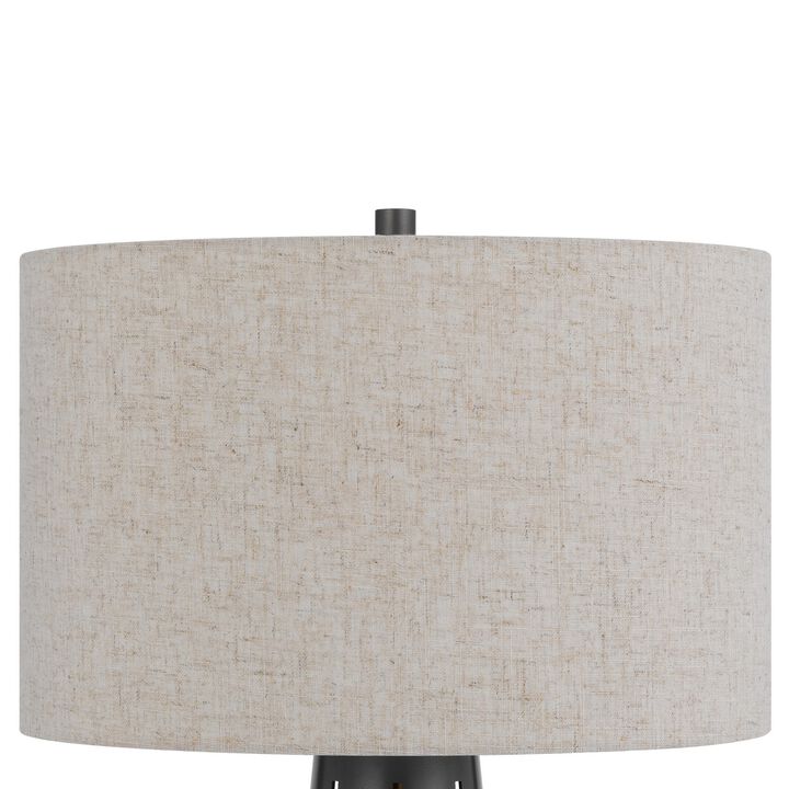 Tiy 30 Inch Table Lamp, White Hardback Drum Shade, Gray Iron Cone Base - Benzara