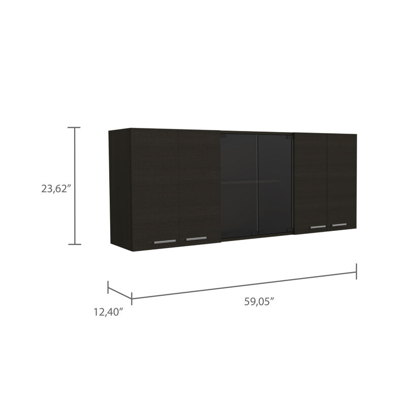 Superior 150 Wall Cabinet With Glass, Four Interior Shelves, Two Double Door - Black