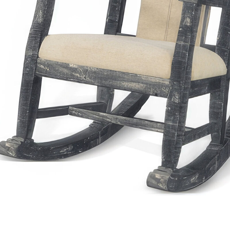 Rena Rocking Chair, Cushion Seat and Back, Black Mahogany Mindy Wood - Benzara