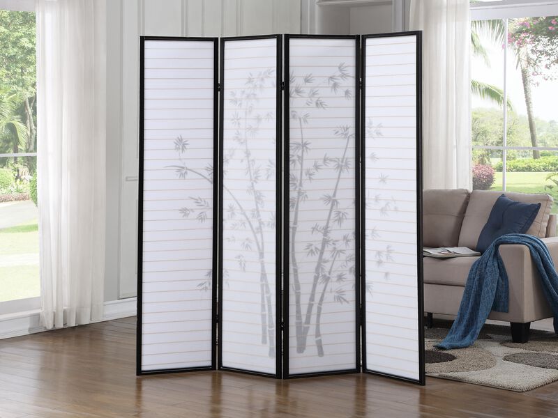 Streamdale Bamboo Print 4-Panel Framed Room Screen/Divider, Black