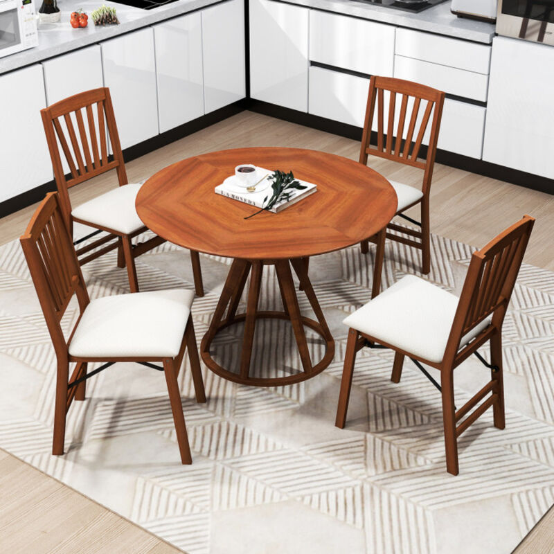 Set of 2 Folding Dining Chairs with Padded Seat and Rubber Wood Frame